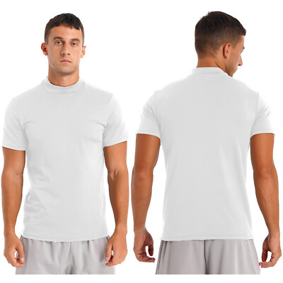 US Mens Mock Neck Short Sleeve T-shirt Undershirt Casual Solid Color Slim,Top