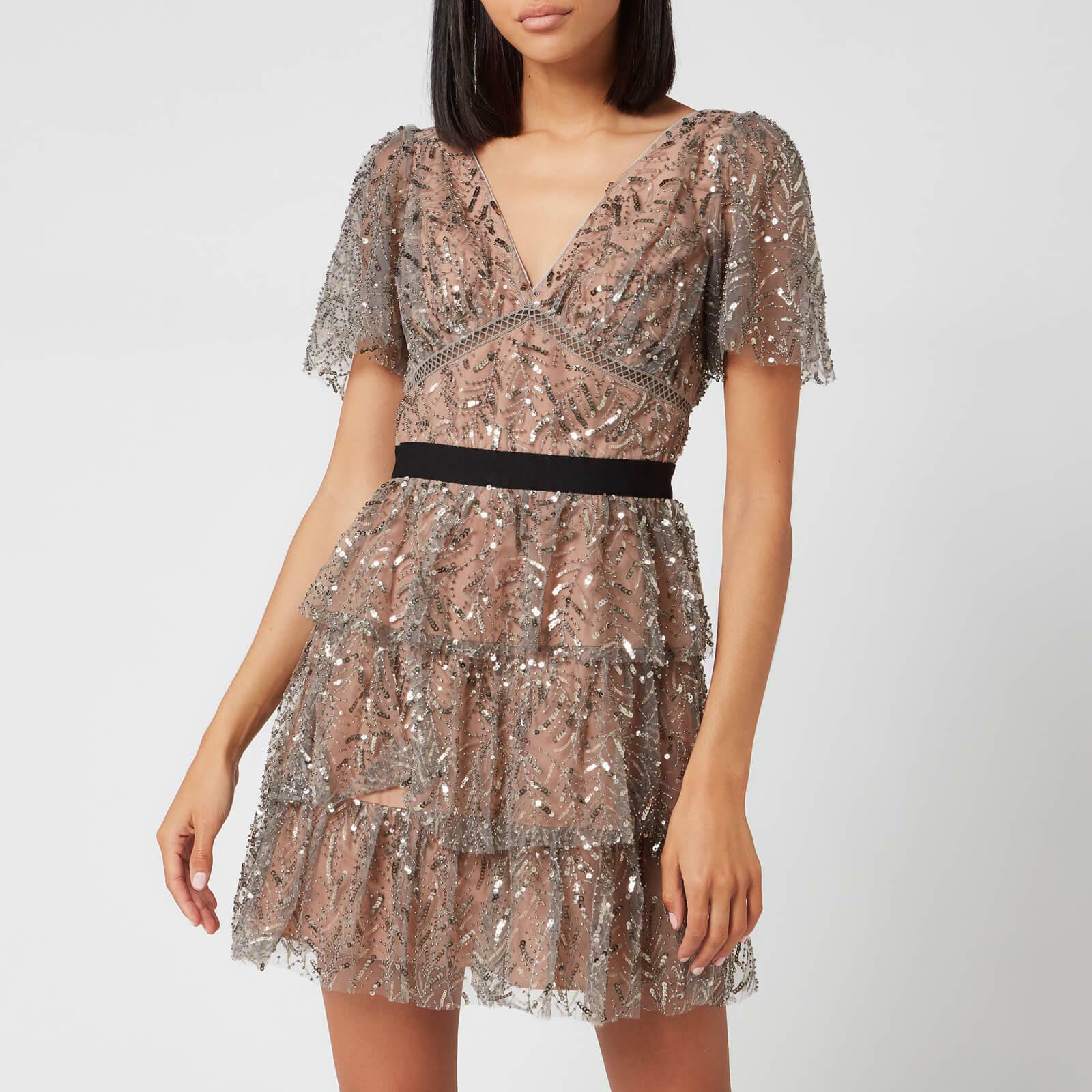 Self Portrait Grey Leaf Sequin Mini Dress | eBay