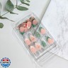24Pcs Green Press on Nails Medium Almond French Tip Fake Nails with 3D Flower Shell Designs Acrylic Stick on Nails Pearl Gold Beads False Nail Summer Beach Glue on Nail for Women