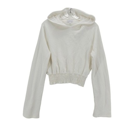 BEYOND YOGA White Let's Smock About It Hoodie Cropped 100% Pima Cotton MEDIUM