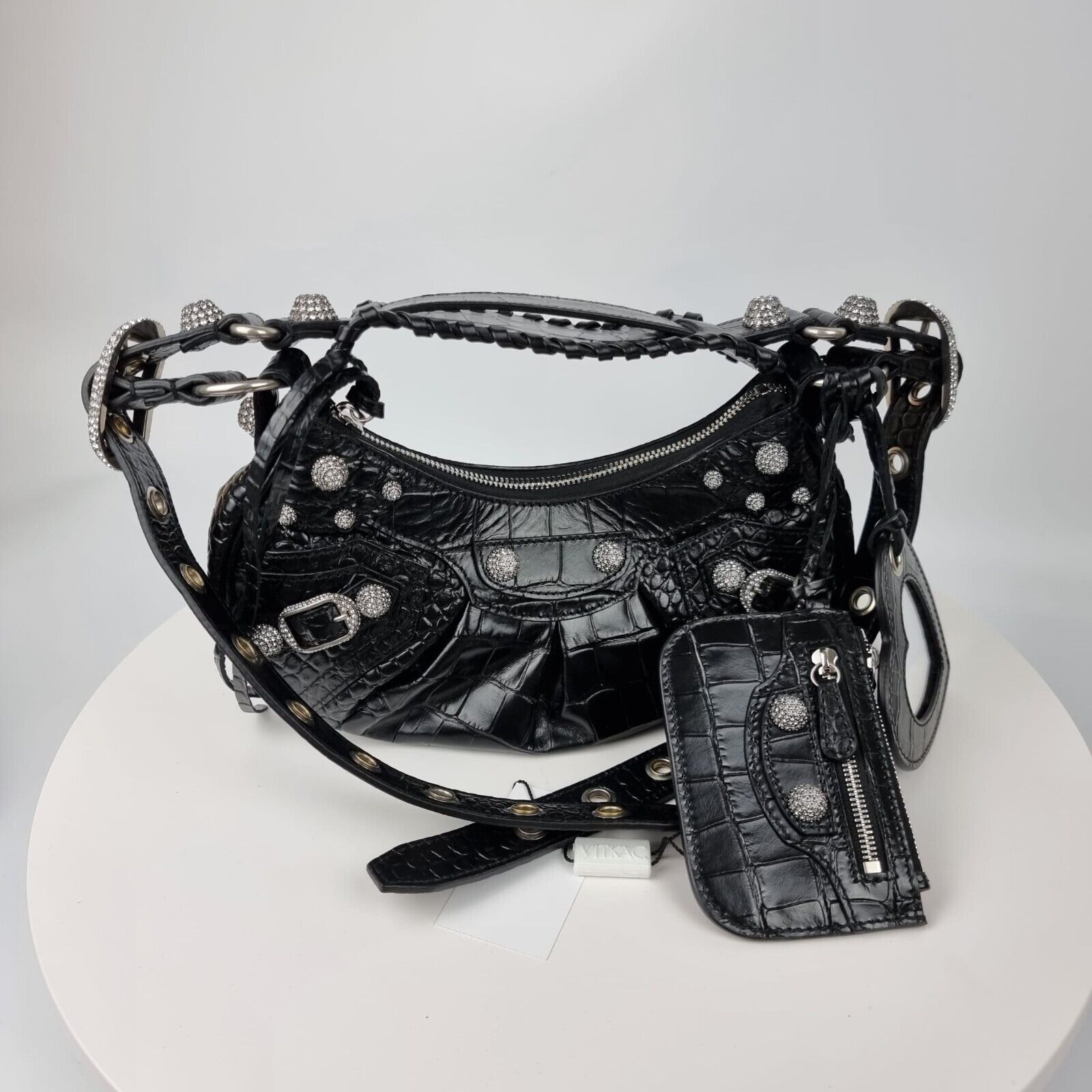 BALENCIAGA XS Le Cagole Black Rhinestones Leather Shoulder BALENCIAGA XS Le Cagole Black Rhinestones Leather Shoulder