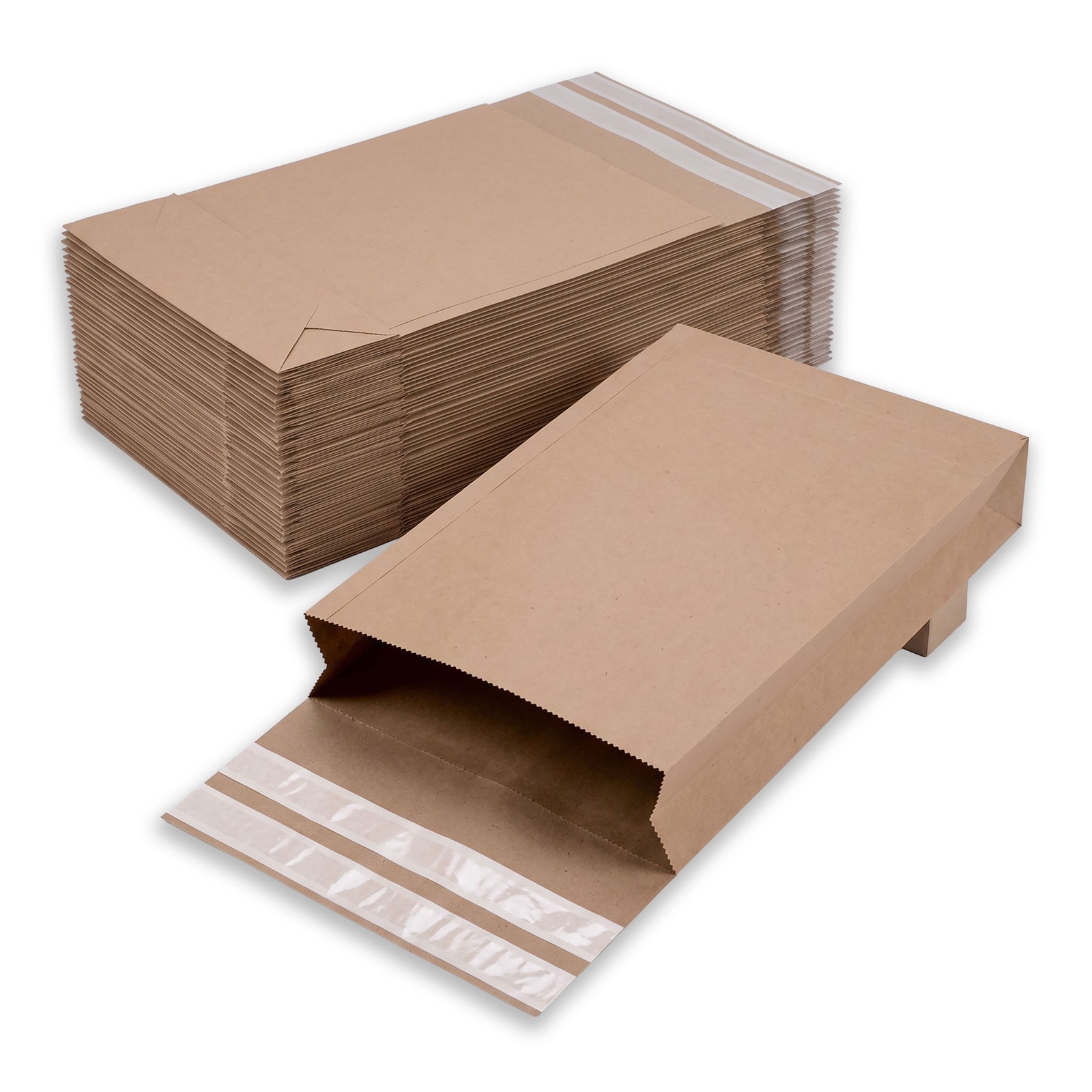Versandtasche aus Papier, 250x350x50 variabler Höhe, 2xSelbstklebest, Blockboden