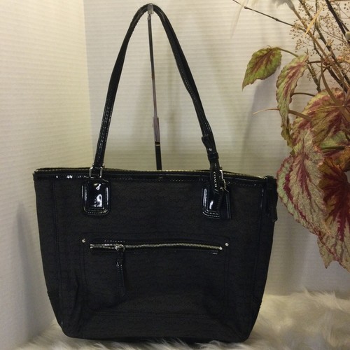 Coach Poppy Purse Black Silver Canvas Signature C Metallic