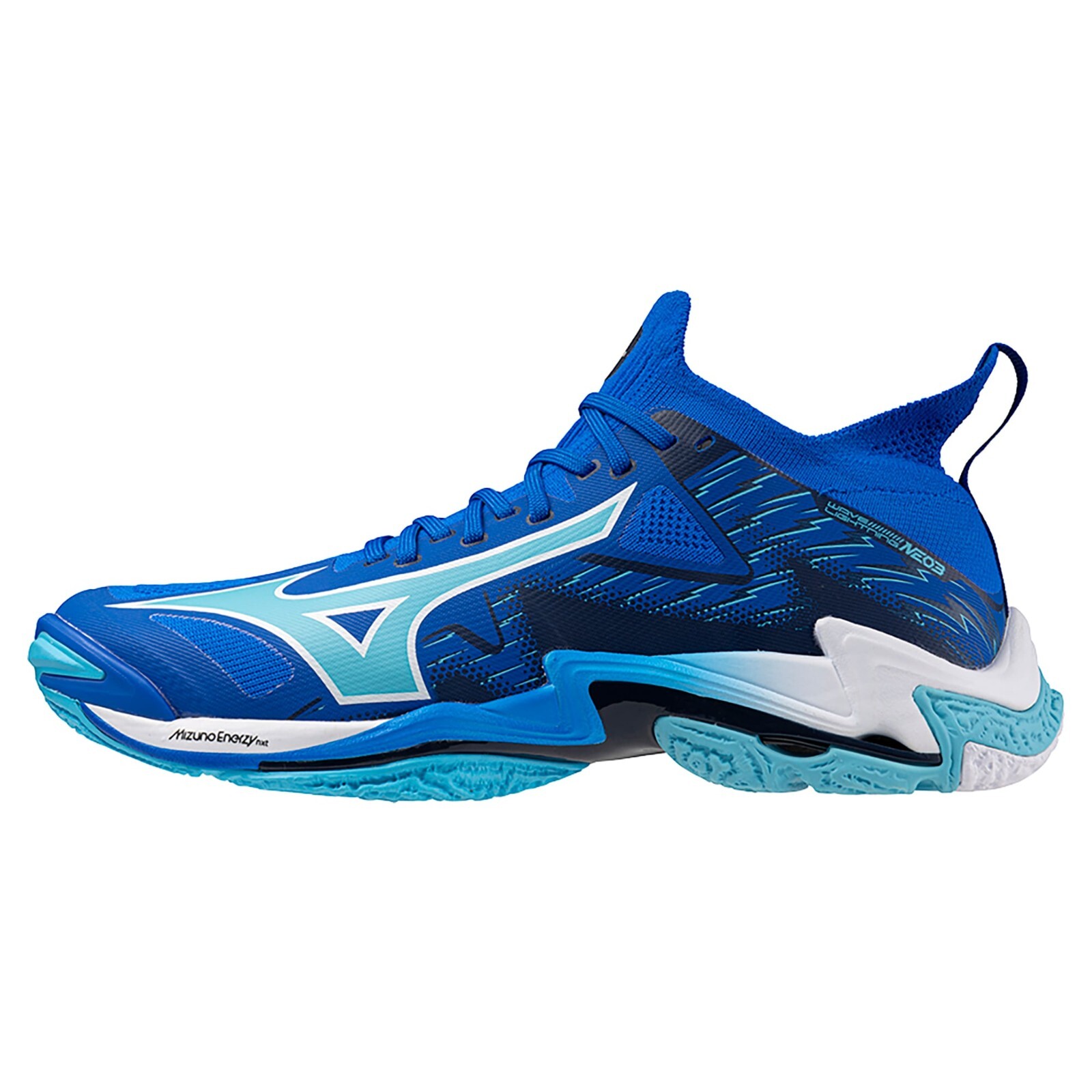 Pre-owned Mizuno Wave Lightning Neo3 V1ga2402 01 Blue White Navy Width 2e Volleyball