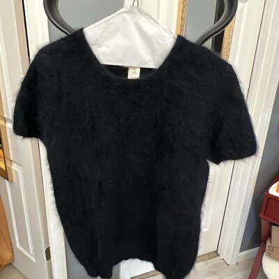 70% Angora Fuzzy Vintage LISA INTERNATIONAL Black Pullover Sweater Sz Med