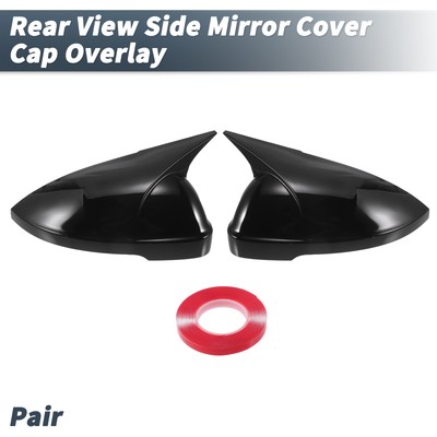 Pair Rearview Mirror Cover Overlay Gloss Black for Volkswagen Passat 2012-2016