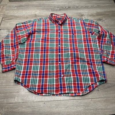 Ralph Lauren Shirt Mens XL Red Green Blue Plaid Cotton Long Sleeve Button Down