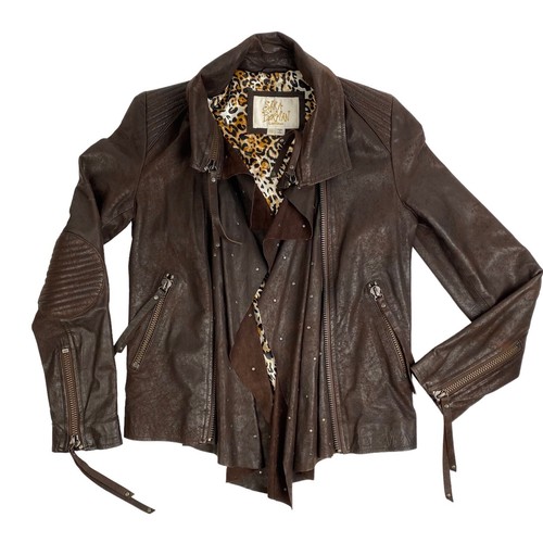 ジャケット・アウター yoused Leather Ds JKT - size 0 Sara Berman Leather Biker Jacket Brown Womens XS | eBay