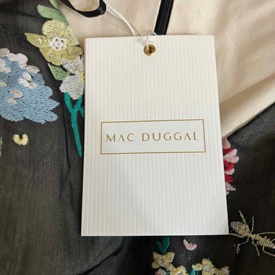 Pre-owned Mac Duggal 79361 Embroidered Bishop Sleeve V Neck Flowy Gown Black Multi 14