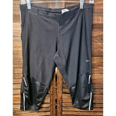 Nike Capri Women Large Black Dri-FIT Running Leggings Reflective 852