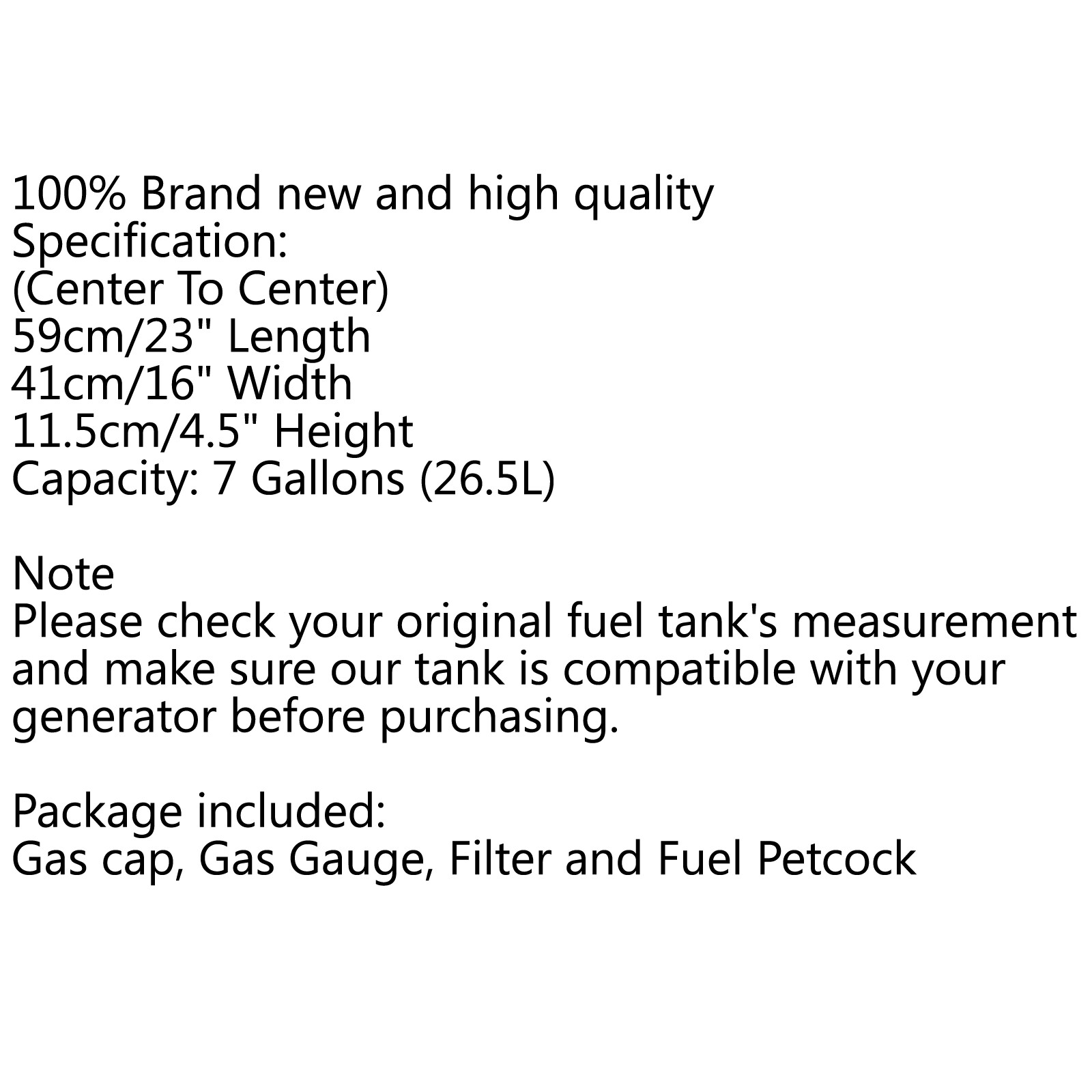 Greatful 7 Gallon Generator Gas Tank Fuel Filter Cap Gauge Petcock Universal
