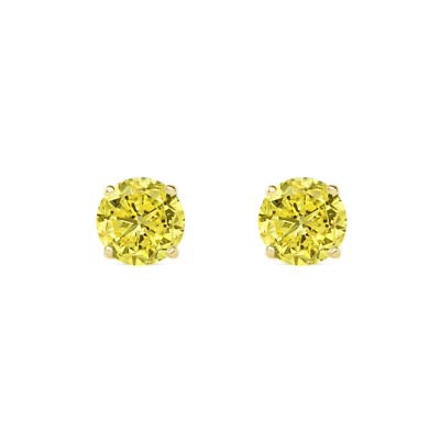 Pre-owned Shine Brite With A Diamond 1.75 Ct Round Cut Canary Earrings Studs Solid 18k Yellow Gold Push Back Basket