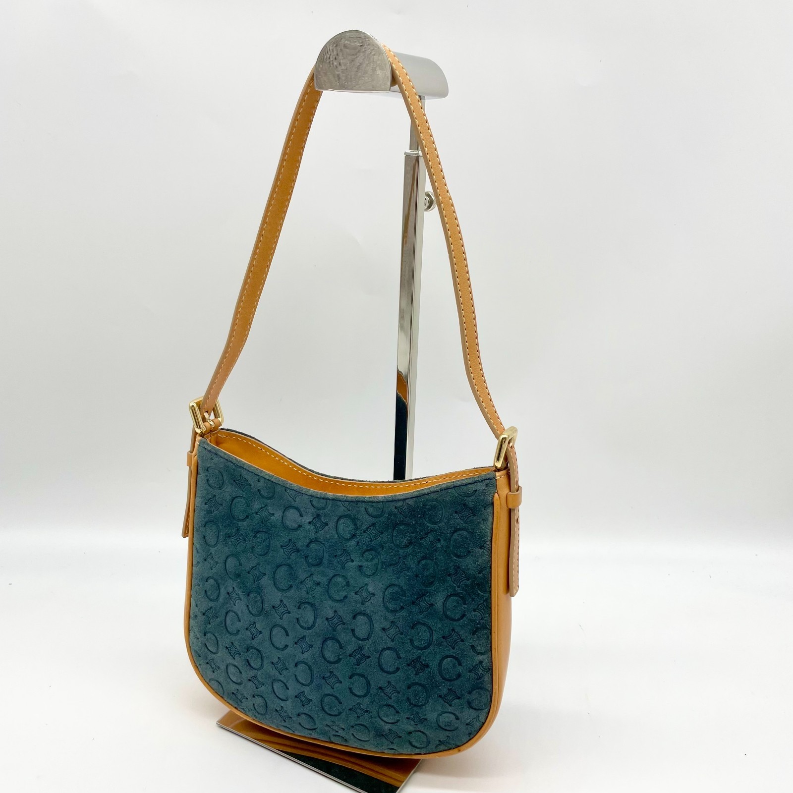 Celine Hobo Handbag C Macadam Navy Brown Suede Leather Y2K