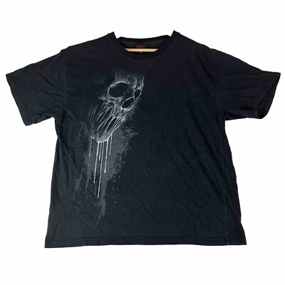 Vintage Y2K Spiral Mens 2XL Grunge Skull Drip Faded Black Tshirt