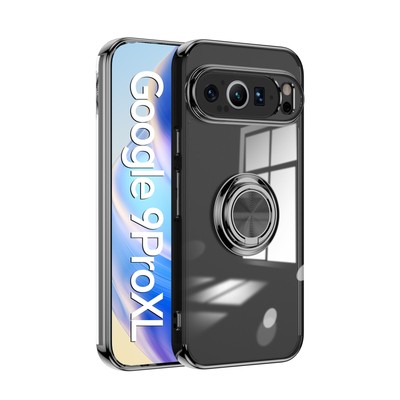 For Google Pixel 9 Pro XL 8 7 6 Electroplating Silicone Clear Case Magnetic Ring