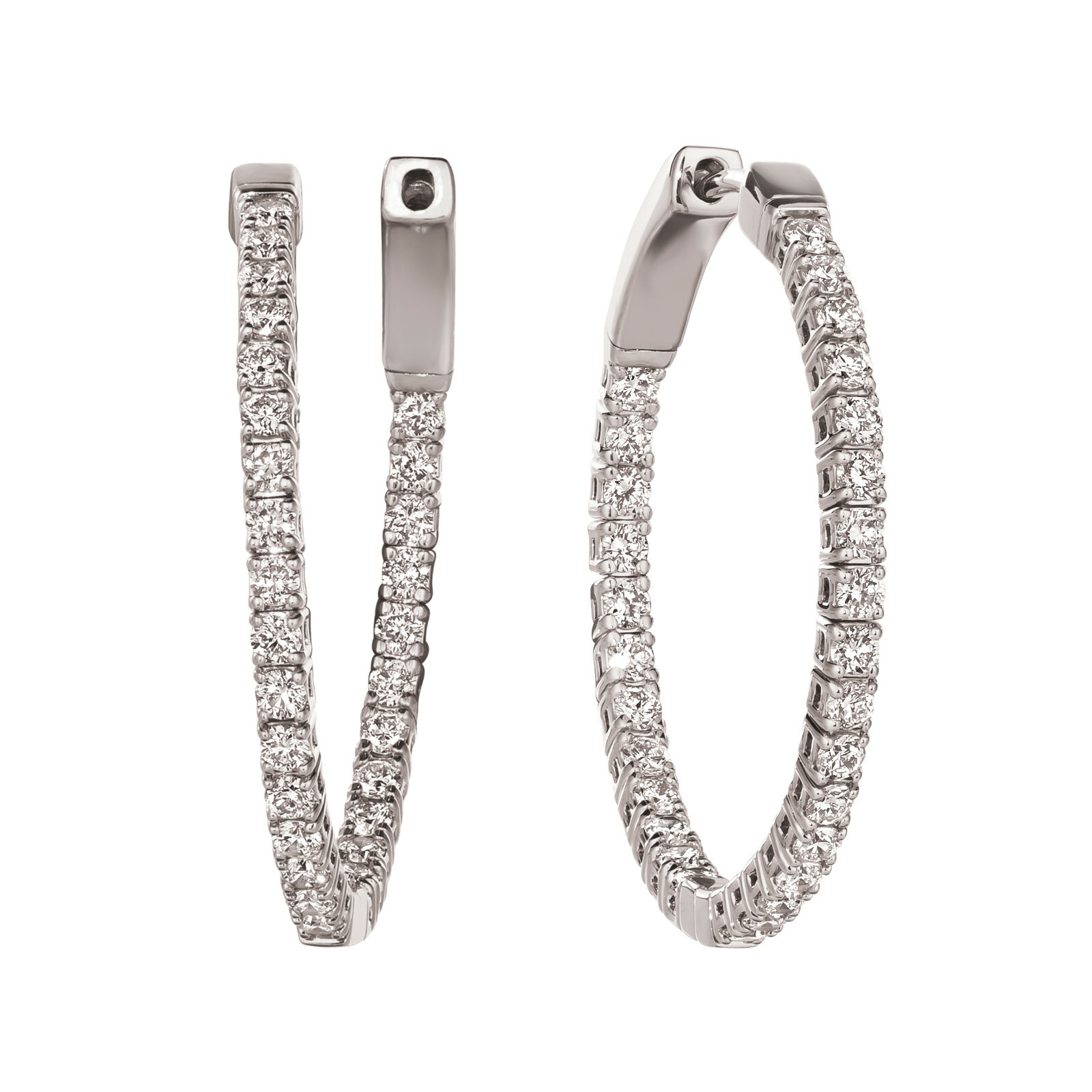 Pre-owned Morris 3.00 Carat Natural Diamond Flexible Hoop Earrings Si 14k White Gold 1.5''