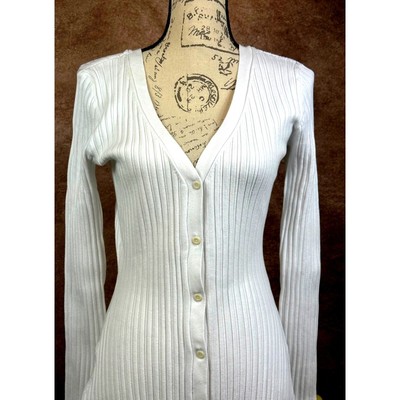 Pre-owned Lita By Ciara Icon Rib V Neck Cardigan Button Front Midi Dress - White - Size M