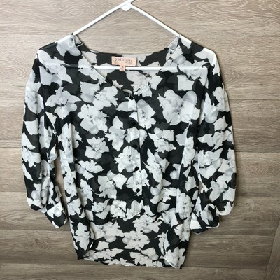 Philosophy Republic Clothing Womens Small Floral Semi Sheer High-Low Long Sleeve