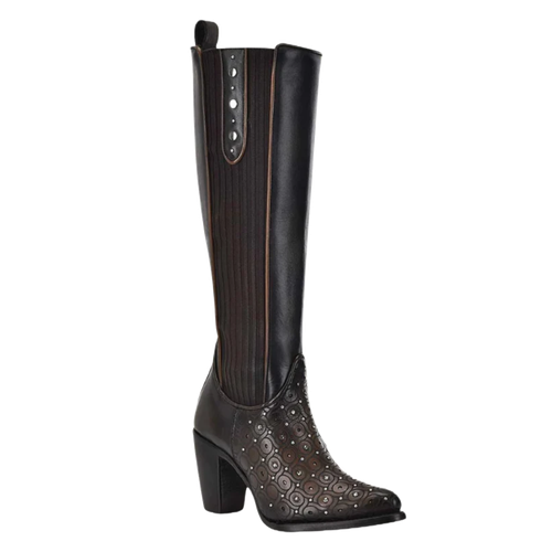 Pre-owned Cuadra Ladies Maple Laser & Studs Round Toe Zipper Tall Boots Cu759 In Brown