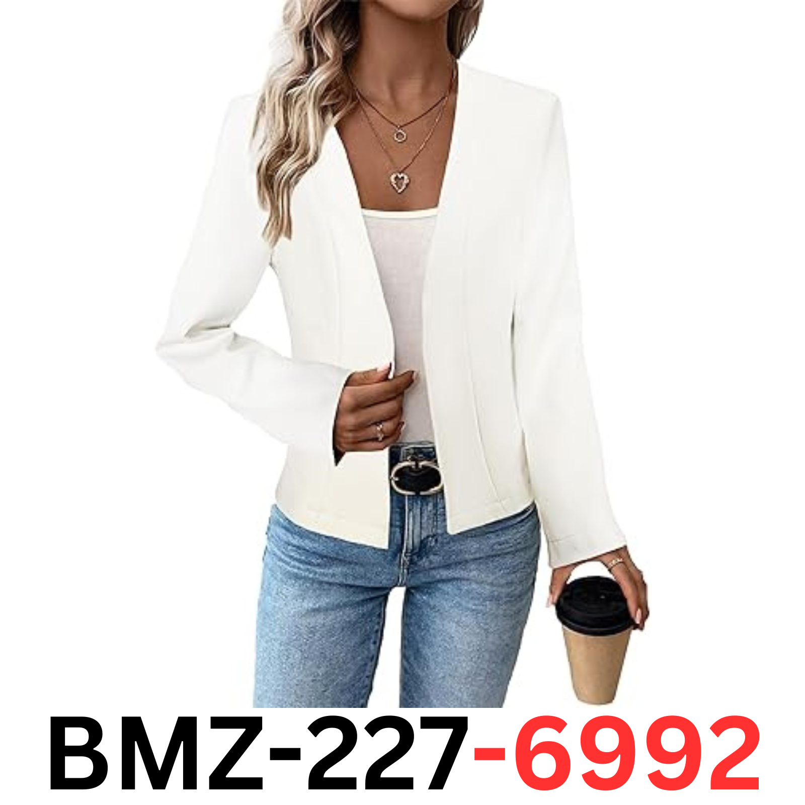 Cardigan Blazer Jacket for Women White Collarless Casual Cute Holiday Jacket, XL