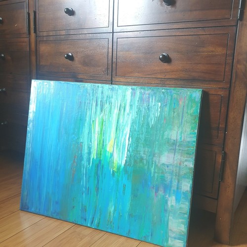 Epic Original Glowing Aqu (See Video) Abstract Acrylic Painting on Canvas 16x20