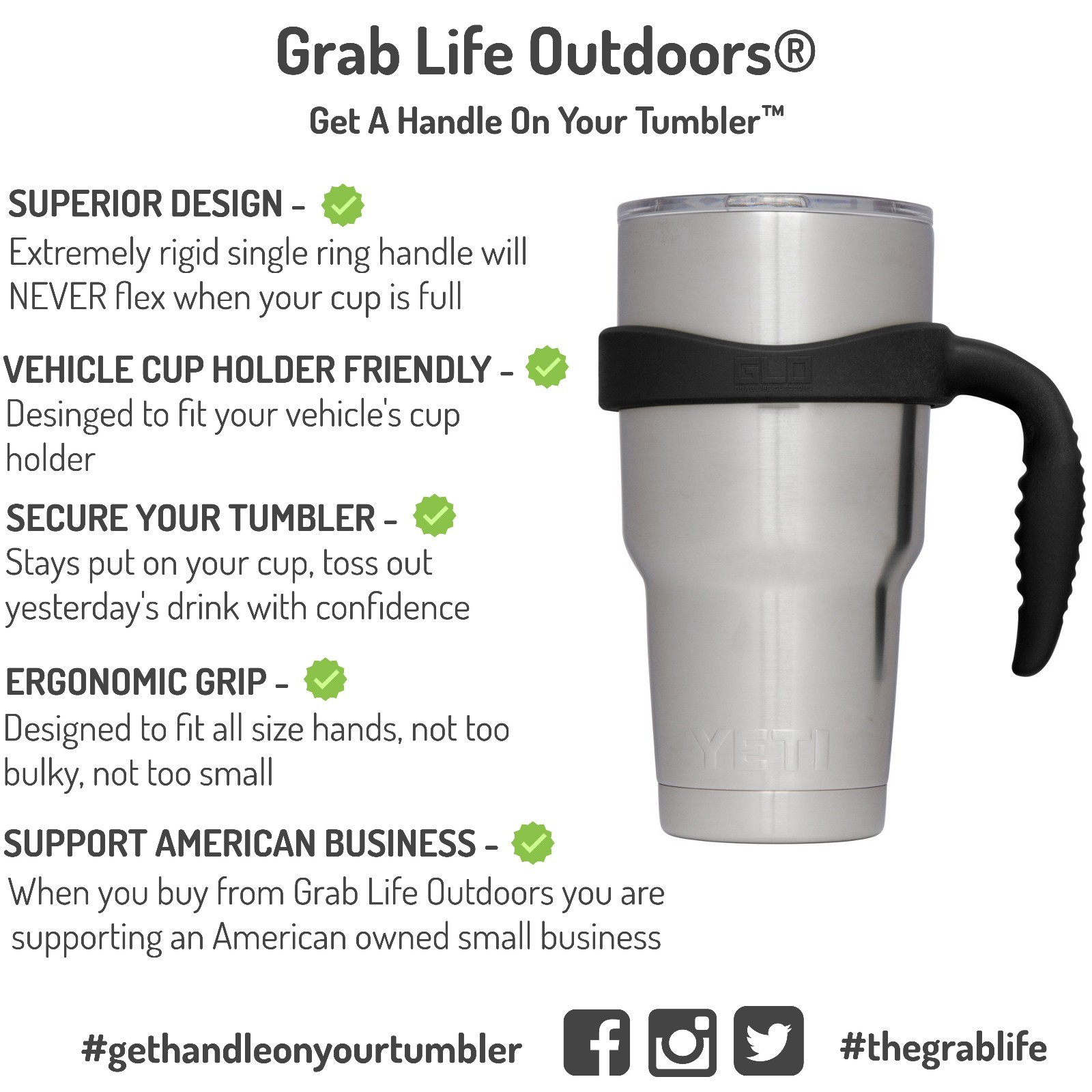 30 Oz Tumbler Handle - Grab Life Outdoors - Fits YETI Rambler, Ozark Trail &..