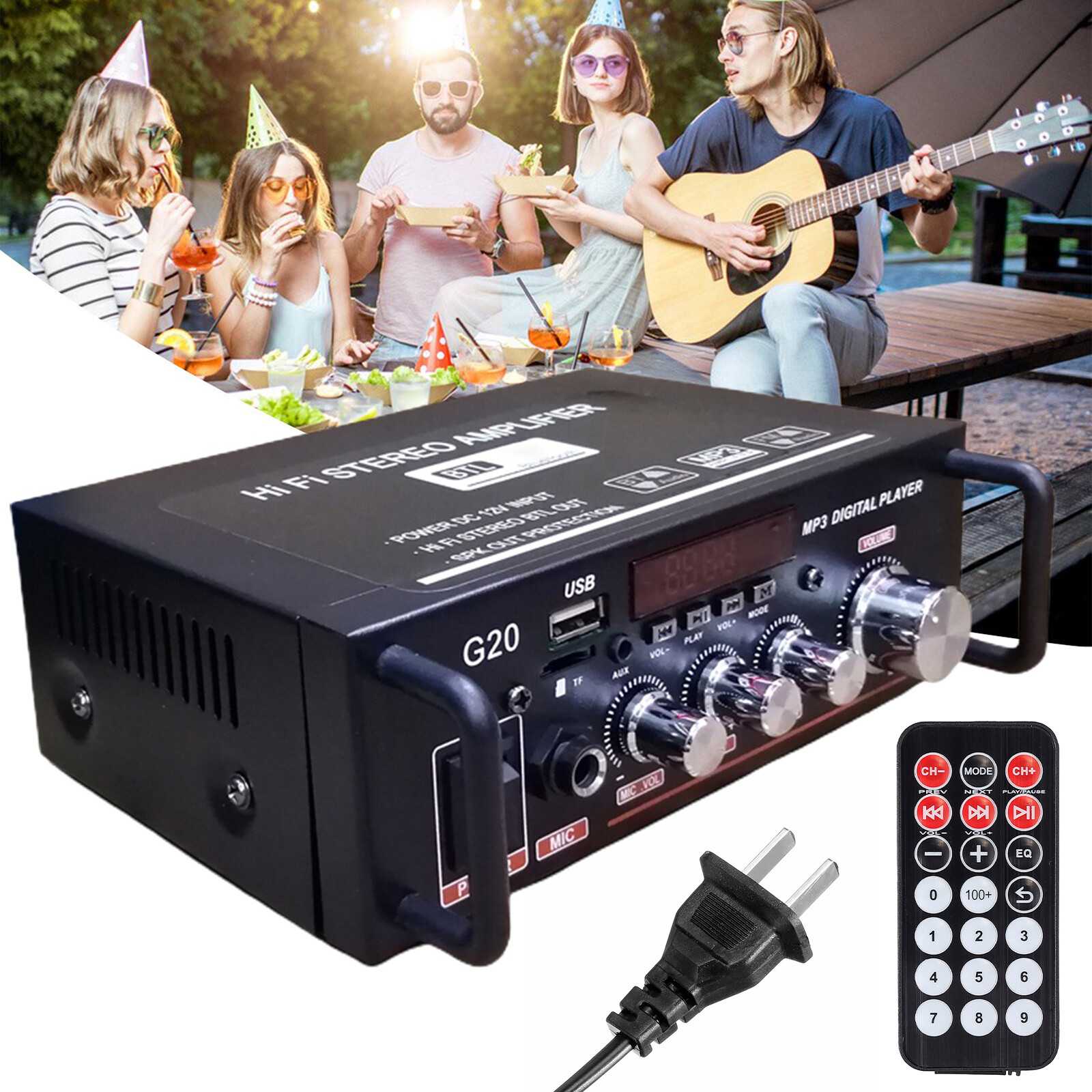 BT-298A 110V 12V HIFI Bass Car Audio Stereo Power Amplifier Bluetooth FM Radio 2