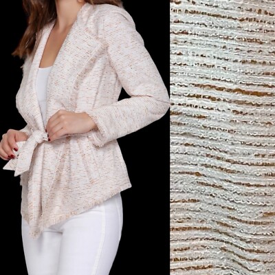 Dolce Cabo Wrap Tweed Belted Jacket White Burnt Orange Brown Size S