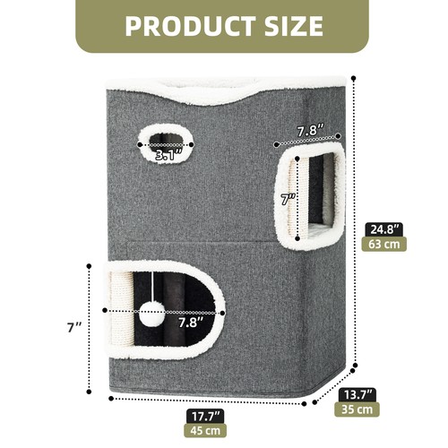 2 Tier Indoor Cat House Cozy Condo Hammock Beds w/ Scratching Post & Panel