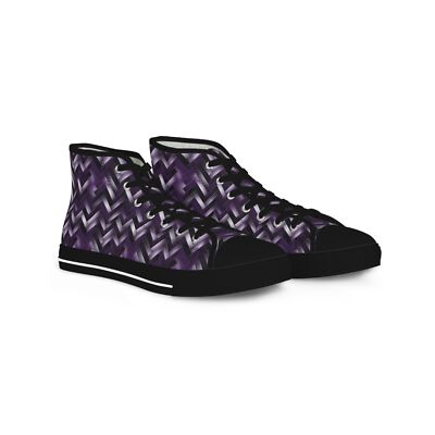 Mens Purple & Silver Herringbone Pattern Hi-Top Shoes