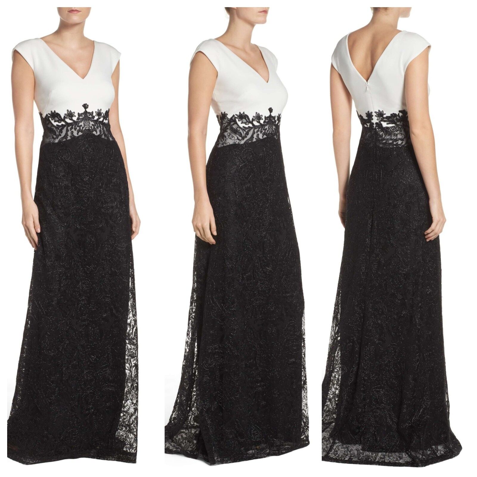 NEW Tadashi Shoji Two Tone Evening Gown Black/White [SZ 14 NEW Tadashi Shoji Two Tone Evening Gown Black/White [SZ 14