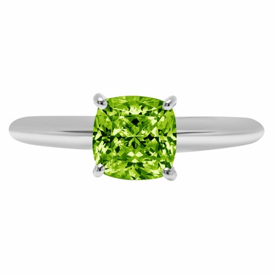 Pre-owned Pucci 1.5 Ct Cushion Designer Statement Bridal Classic Peridot Ring 14k White Gold