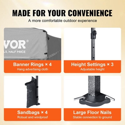 VEVOR Pop Up Canopy Tent Outdoor Gazebo Tent 10x10FT with Sidewalls Dark Gray