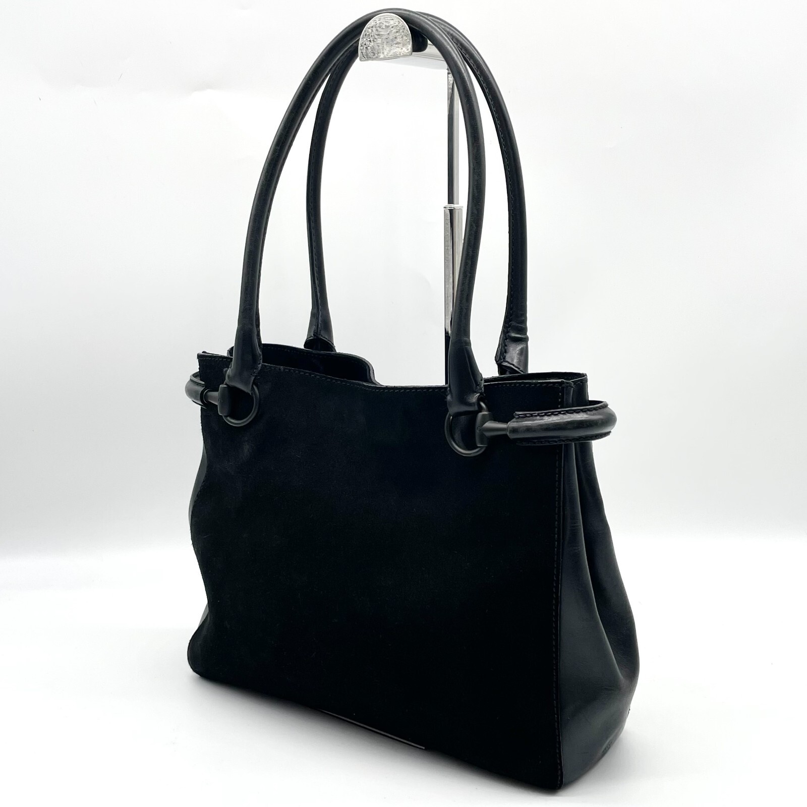 Gucci Tote Bag Horsebit Black Suede Leather Handbag Shoulder Gucci Tote Bag Horsebit Black Suede Leather Handbag Shoulder