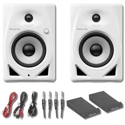 Pioneer DM-50D-W Active 5'' Desktop Monitors (White) with Cables & ISO Pads