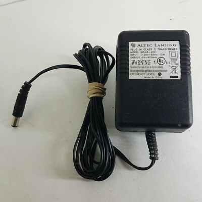 Altec Lansing Plug-in Class 2 Transformer A9-400-9 Volts DC 400 Milliamps