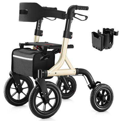 MAXWALK All-Terrain Rollator Walker for Seniors 12''Rubber Wheels Foldable Walker