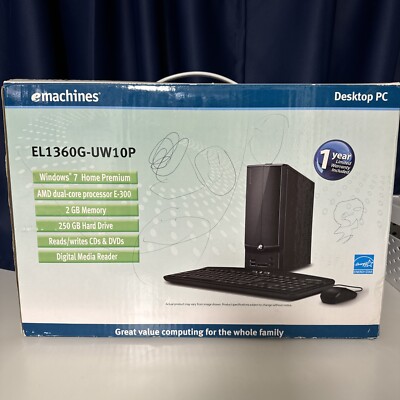 eMachines EL1360G-UW10P Desktop Computer - Brand New - Windows 7, 2GB Memory