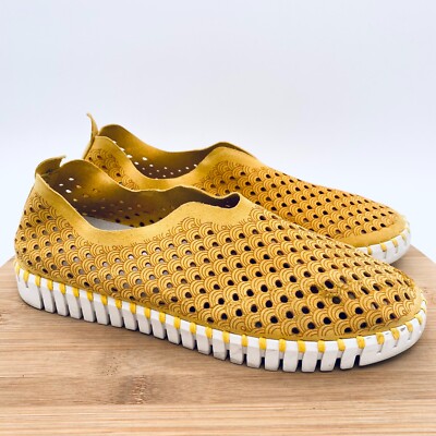 Isle Jacobson Shoes Womens 9 40 Yellow Suede Perforated Tulip Loafers Flats