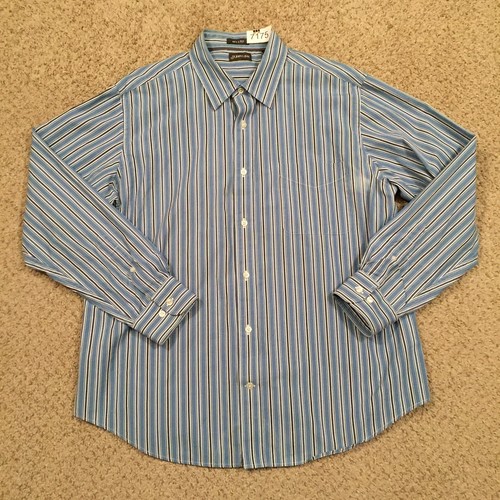 St Johns Bay Shirt Mens Large Blue Striped Long Sleeve