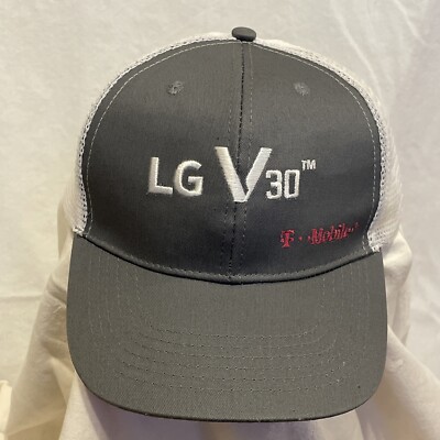 LG V30 T Mobile Promotional Advertiser Ball Cap Trucker Hat Gray W/ White Mesh