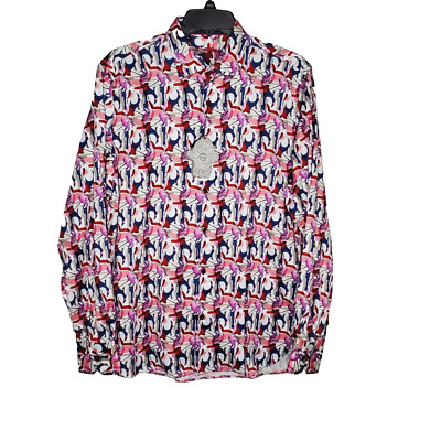 Luchiano Visconti Black Mens Multi Colored Pink Swirl Button Down Shirt SZ M