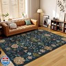 Terrug 4x6 Dark Green Floral Area Rug for Bedroom,Boho Machine Washable Ultra-Thin Rugs with Non-Slip Blacking for Living Room,Large Flower Carpet for Dining Room Playroom Floor Decor
