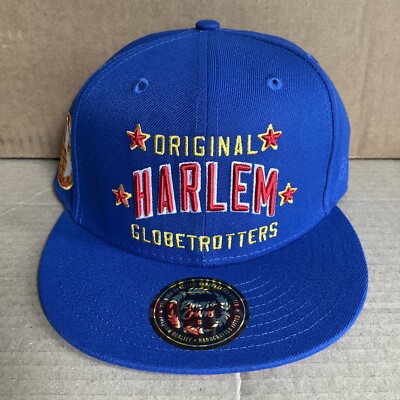 Harlem Globetrotters Rings & Crwns Fitted Flat Brim Men s Blue Hat Cap Size 8