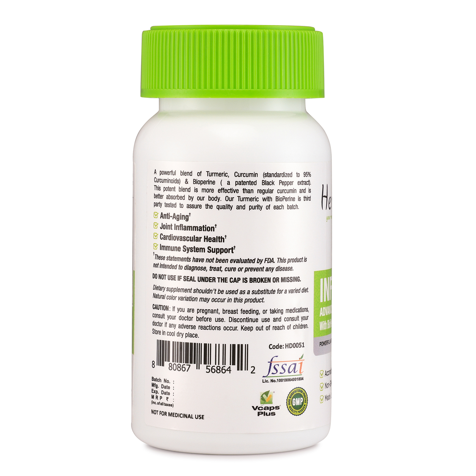Turmeric Curcumin 95% Tumeric with BioPerineÂ® Black Pepper 500mg 120 Capsules - Picture 3 of 4