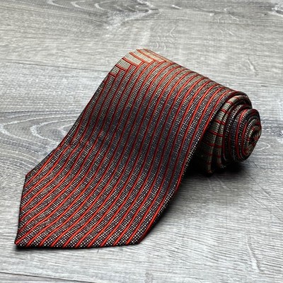 Jhane Barnes Mens Silk Tie Red Gold Geometric Abstract Made in Japan