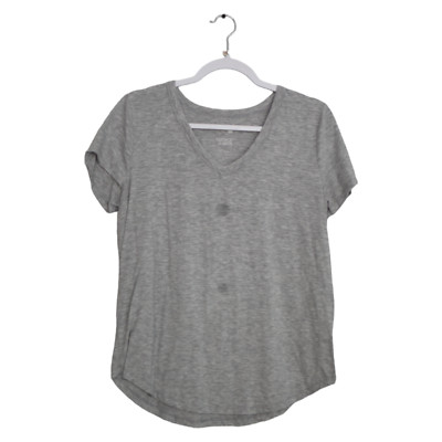 Favorite V Neck Womens Gray Short Sleeves Everyday T Shirt Top Large