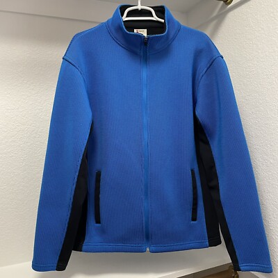 ALPINE DESIGN Ribbed Knit Zip Up Woven Jacket Cobalt Blue & Black Stretch Size L