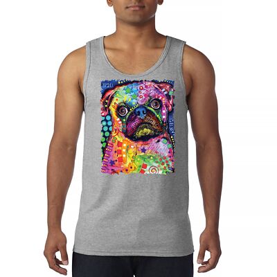 Cute Pug Puppy Tank Top Dean Russo Colorful Neon Mosaic Dog Art Men's Top