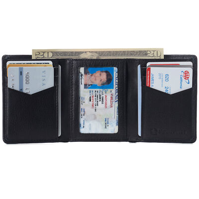 Alpine Swiss Mens Leon Trifold Wallet RFID Safe Bifold Genuine Leather ID Window